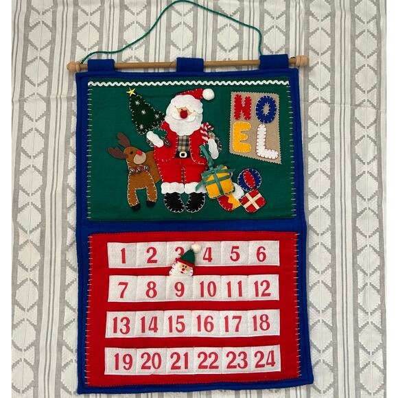 Vintage Felt Santa Advent Calendar Wall Hanging NOEL 24 Pockets Christmas - Picture 8 of 11